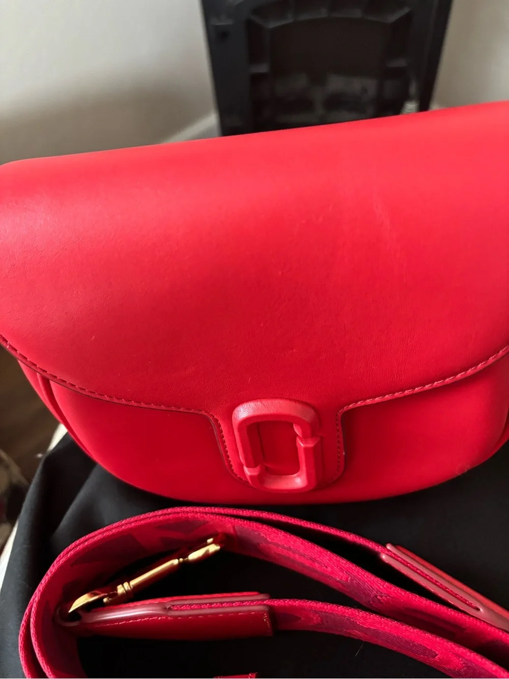 Marc Jacobs Bright Red Crossbody Saddle Bag with Logo Strap